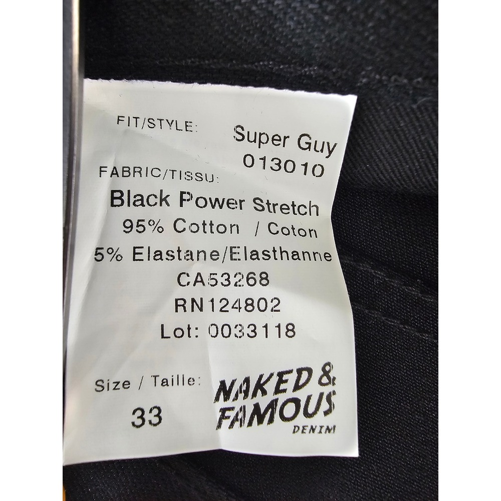 Minimalist Naked & Famous Super Guy Jeans Mens 33 Black Pwr Stretch Slim 013010 - Picture 4 of 8